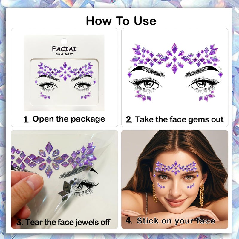 Allruyee 12 Sets Face Jewels Face Gems Mermaid Glitter Rhinestone Crystal Sticker Waterproof Eyes Face Temporary Tattoos for Party,Rave Festival,Carnival,Holiday Costumes,Rave Accessories,Makeup - Image 2